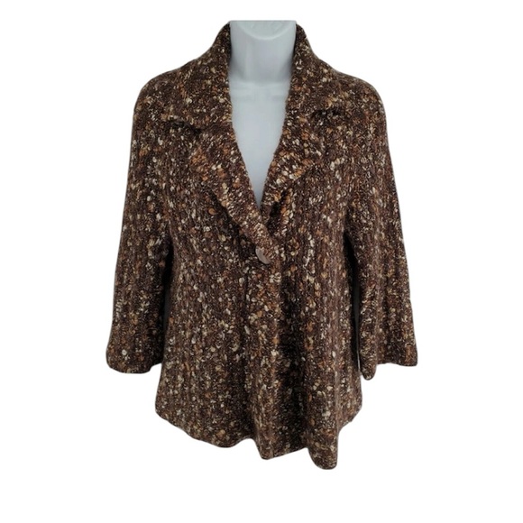 Susan Bristol Brown Speckled Sweater Textured 1 Button‎ Alpaca Mohair Boho Sz 1X - Picture 1 of 7